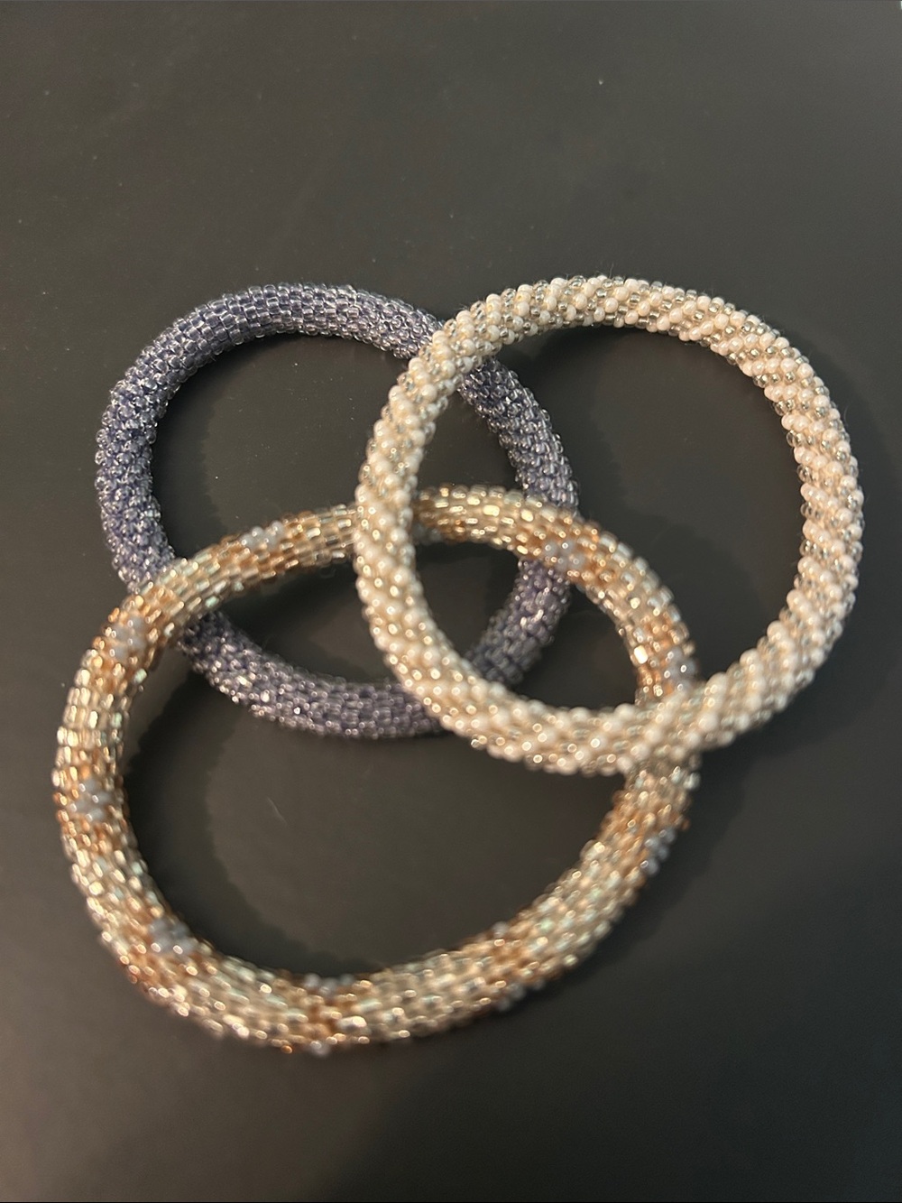 Beaded Bracelet Trio - Silver & White, Blue & Tri-Colored